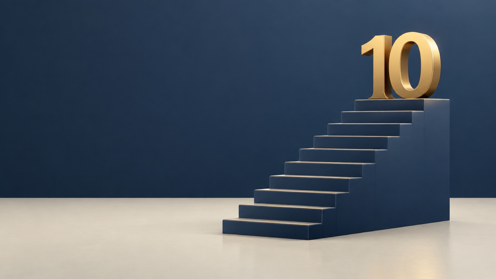 A large three-dimensional number 10 on a podium of ten steps - the CrowdIndex top ten P2P platforms for August 2026.
